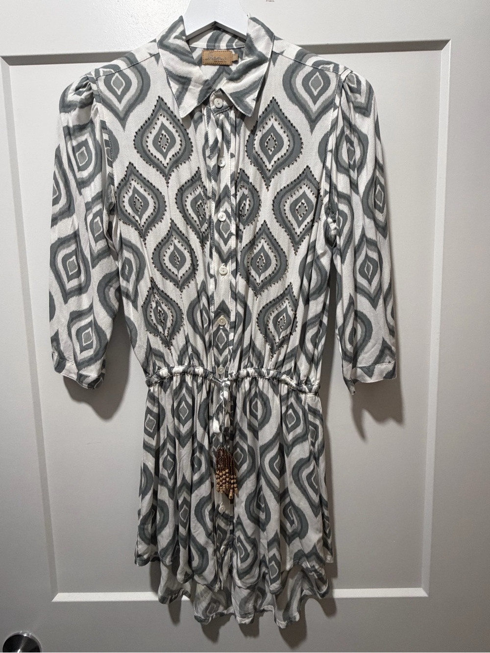 Skemo Boho Green & White Geometric Dress